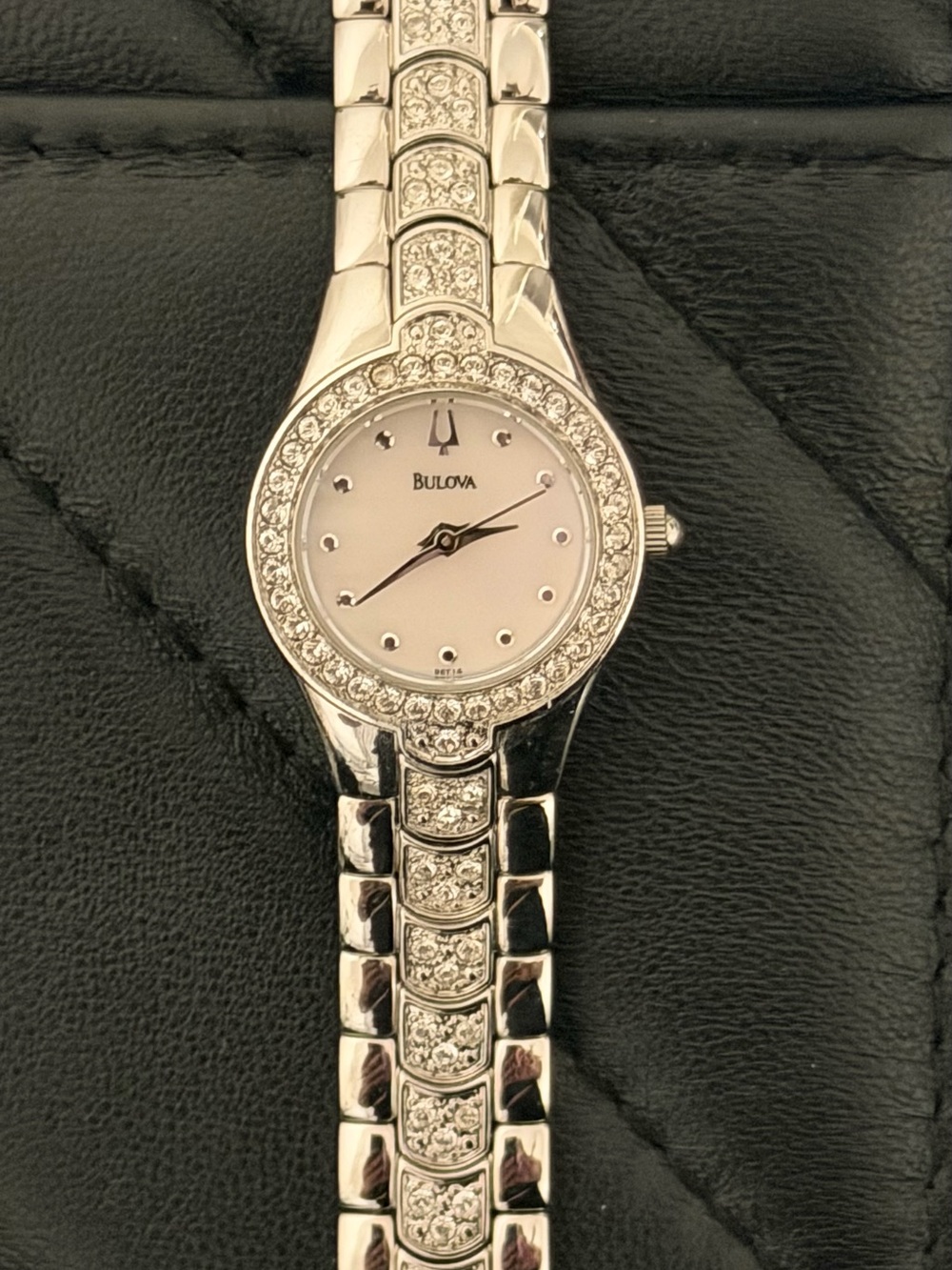 Bulova Women's Silver-Tone Crystal Accent Bracelet Watch with Pink Dial